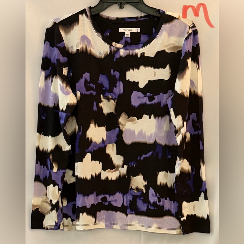Chico's Long Sleeve Top - Black, White, Purple